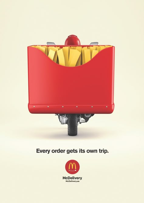 McDonald’s treats every order as an individual delivery. ‘Every Order Get It’s Own Trip’ campaign 광고 디자인, Ad Of The World, Publicidad Creativa, Food Advertising, Best Ads, Poster Ads, Advertising Ads, Print Advertising, Social Media Design Graphics