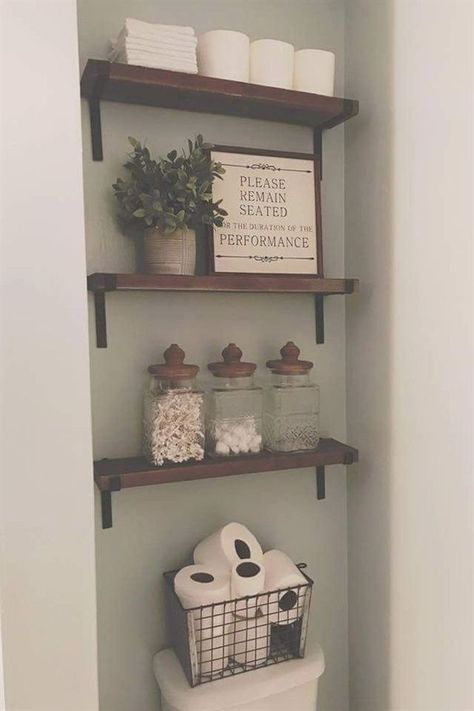 #organization #bathroominspo Basic Bathroom Ideas, Bathroom Ideas Cheap, Diy Bathroom Shelves, Bathroom Shelves Ideas, Basic Bathroom, Farmhouse Side Table, Shelves Ideas, Cute Dorm Rooms, Small Remodel