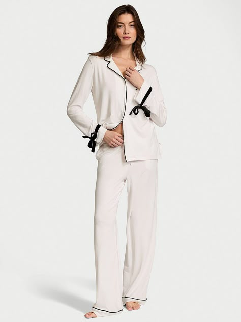 Buy Modal Soft Velvet-Trim Long Pajama Set - Order Pajamas Sets online 1125403300 - Victoria's Secret US Victoria Secret Red Set, Victorias Secret Pajama Set Aesthetic, Victoria Secret Pajama Set, Feather Pajama Set, Victoria's Secret Pajamas, Luxury Pajamas For Women, Park City Outfits, Royal Pajamas, Agent Provacatuer Set