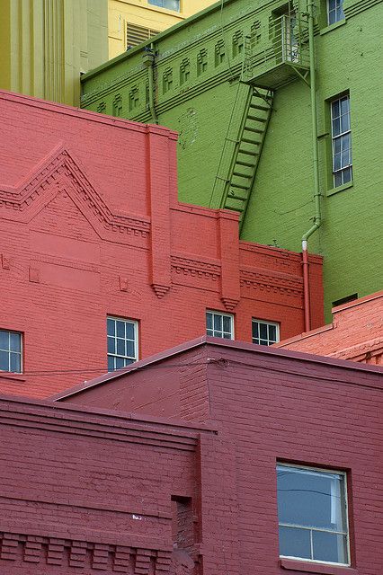 This is very cool, simple block colours in an interesting palate, might be less controversial, especially if the palate was quite muted, but still very striking, no?  "Coloured Building #2" by SnapperOrgans (Paul Trunley) Colourful Buildings, Color My World, Color Textures, 인테리어 디자인, Color Inspiration, My World, Color Palettes, Habitat, Interior Architecture