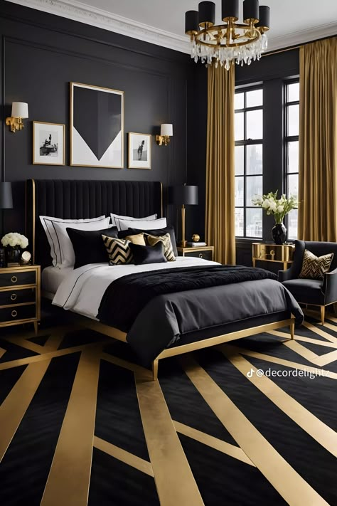 Minimalist Art Deco Bedroom, Black Velvet Bedroom, Dark Elegant Bedroom, Old Hollywood Glamour Bedroom, Old Hollywood Bedroom, Black And Gold Bedroom, Grey And Gold Bedroom, Blue And Gold Bedroom, Henna Dress