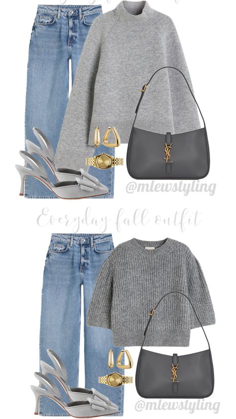 Everyday fall outfit idea Gray Shoes Women Outfit, Gray Handbag Outfit, Gray Purse Outfit, Grey Autumn Outfit, Charcoal Sweater Outfit, Grey Sweater Outfit Women, Grey Handbag Outfit, Gray Bag Outfit, Grey Purse Outfit