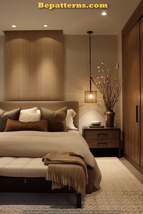 Modern Wooden Bedroom Design, Serene Modern Bedroom, Neutral And Earthy Bedroom, Luxurious Neutral Bedroom, Contemporary Room Bedroom, Contemporary Bedroom Ideas Master Suite, Neutral Interior Design Bedroom, Bedroom Color Aesthetic, Home Interior Color Combination