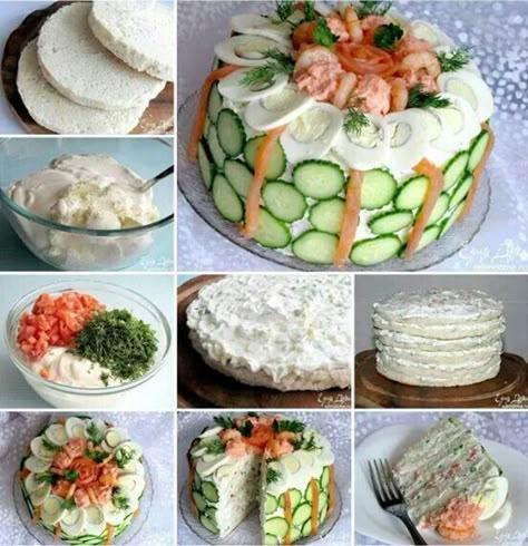 Sandwich Cake Recept Sandwiches, Sandwich Torte, Sandwich Cakes, Homemade Sandwich, Cold Sandwiches, Party Sandwiches, Sandwich Cake, Tea Party Food, How To Make Sandwich