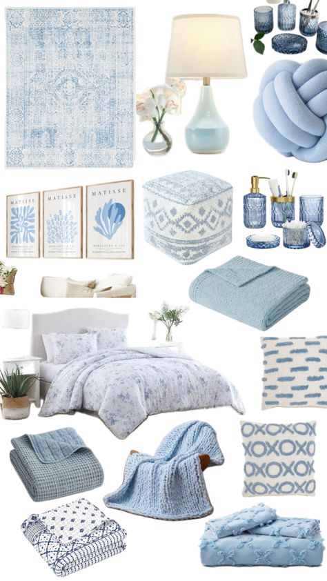 dorm room ideas Blue Room Aesthetic Ideas, Light Blue Room Aesthetic, Blue Room Aesthetic, Light Blue Room, Room Aesthetic Ideas, Light Blue Rooms, Costal Bedroom, Coastal Room Decor, Ocean Room Decor