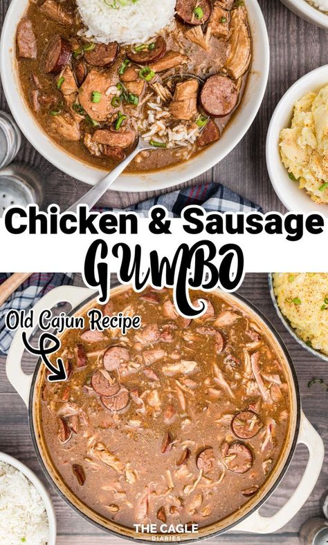 This is a totally authentic South Louisiana Chicken and Sausage Gumbo and is a classic! A no fail recipe that my family have me make at least every other week - yes even in the summer! It's comfort food at it's best - lay on the couch rubbing that belly after a bowl of Chicken and Sausage Gumbo - paired with a good potato salad. Authentic Cajun Gumbo, Cajun Gumbo Recipe, Best Gumbo Recipe, Easy Gumbo, Gumbo Recipe Easy, Shrimp And Sausage Gumbo, Chicken And Sausage Gumbo, Chicken Sausage Gumbo, Cajun Gumbo