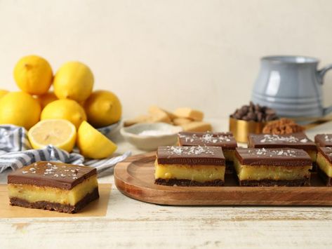 Chocolate Lemon Bars Recipe | Food Network Kitchen | Food Network Chocolate Lemon Bars, Pecan Bars Recipe, Dessert Recipes Chocolate, Top Desserts, Chocolate Shortbread, Chocolate Lemon, Bar Desserts, Skillet Chocolate Chip Cookie, Lemon Bars Recipe