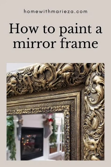 Before and after painting a mirror frame with chalk paint and gilding wax #ideas #DIY #gold #black Refinish Mirror Frame, Paint A Mirror Frame, Paint A Mirror, Spray Paint Mirror, Mirror Makeover Diy, Chalk Paint Mirror, Mirror Redo, Painting Mirror Frames, Antique Mirror Frame