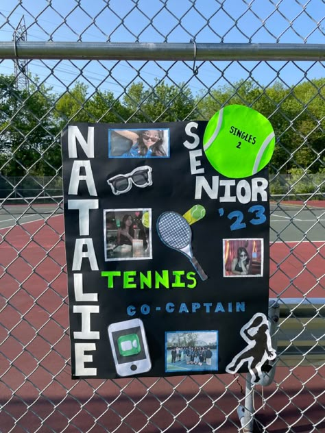 Decorated Poster Board Ideas, Senior Day Posters Tennis, Badminton Senior Night Posters, Tennis Posters High School Senior Night, Tennis Senior Posters, Senior Poster Board Ideas Tennis, Senior Tennis Poster Ideas, Senior Night Tennis Ideas, Senior Night Posters Tennis