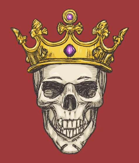 Hand drawn king skull wearing crown. Vector illustration Kings Crown Drawing, Crown Art Drawing, Skull Wearing Crown, Crown Reference, Drawing Crown, Crown Sketch, King Crown Drawing, King Illustration, Crown Painting