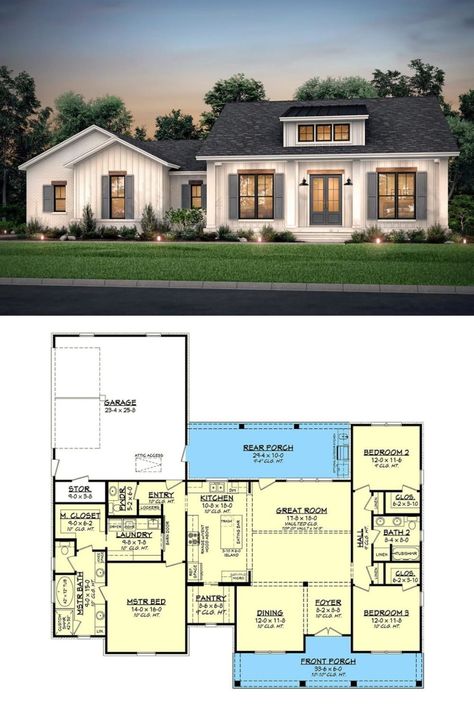 3 Bedroom Home Floor Plans, Country Craftsman House, Country Craftsman House Plans, One Level House Plans, Bungalow Floor Plans, Farmhouse Floor Plans, Split Bedroom, House Plans One Story, Country Craftsman