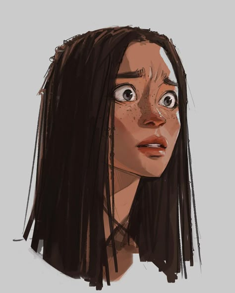 Black Character Sketch, No Line Art Style, Beanie Art Reference, Interesting Poses Reference Perspective, Face Reference Expression, Front View Face Reference, Sam Yang, رسم كاريكاتير, Digital Portrait Illustration