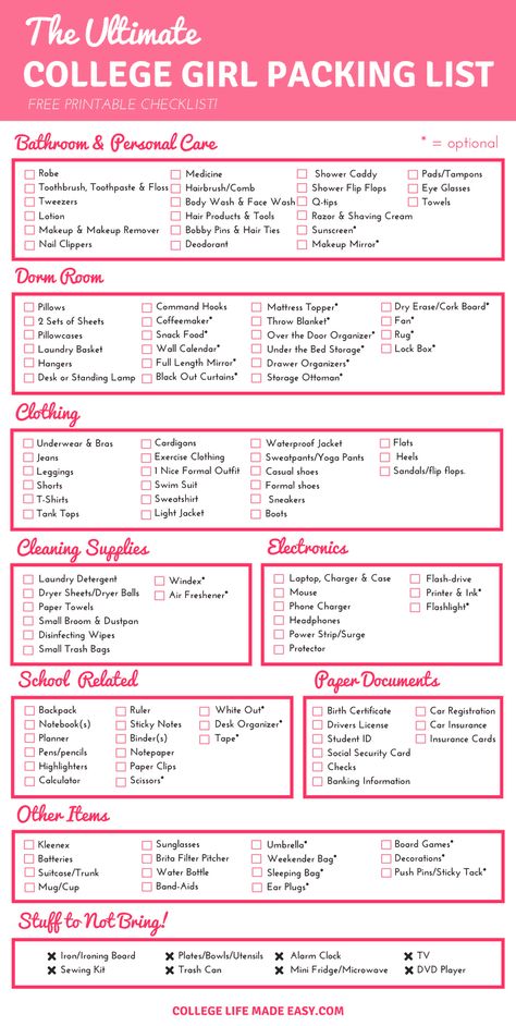 this college dorm packing list is amazing!! it covered literally ALL the dorm room essentials you should consider taking with you (and not with you) to as a first year college student. Plus it's a free printable college packing list. ya girl is gonna be super prepared for freshman year 🙌 next stop dorm shopping ! Moving Out Checklist College, Things To Bring When Moving Out, University Move In Checklist, Things To Get For University, Things To Go To College For, Pre College Checklist, College Amazon Wish List, College Move In Checklist Dorm Room, Things To Pack For College