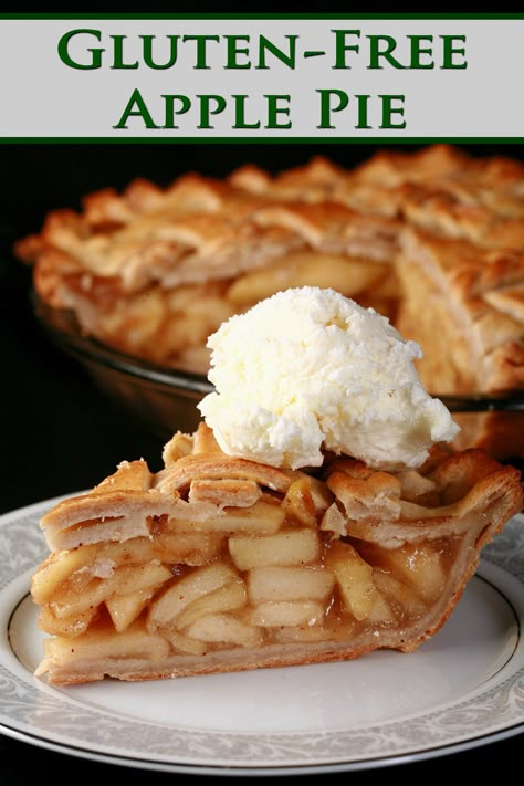 A slice of lattice top gluten free apple pie on a plate, in front of the rest of the pie. Gluten Free Apple Pie Crust, Gluten Free Apple Pie Filling, Bruschetta Cheese Ball, Gluten Free Apple Pie Recipe, Gluten Free Pies Recipes, Pie Night, Dairy Free Pies, Gluten Free Apple Pie, Food Ideas To Make