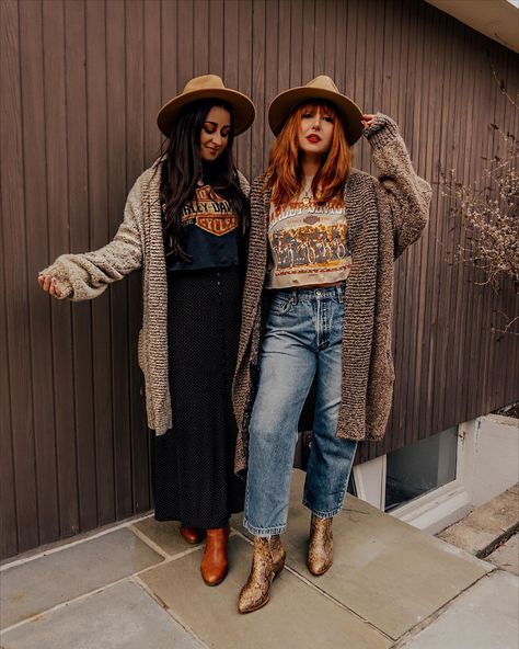 @nicolealyseee shared a photo on Instagram: “Did you know there’s two of us? 👯‍♀️ @leleloveleigh ✨ Both of us are wearing all vintage 🤠” • Mar 3, 2022 at 3:17am UTC Oversized Bohemian Sweater For Fall, Edgy Boho Outfits Winter, Hippie Long Sleeve Winter Sweater, Hippie Multicolor Fall Sweater, Winter Hippie Outfits Boho, Winter Boho Outfits, Winter Hippie Outfits, Hippie Winter Outfits, Hippie Sweaters & Cardigans