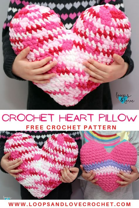 One Skein Amigurumi, Large Crochet Heart Pattern Free, Crochet Heart Pillow Free Pattern, Heart Pillow Crochet Pattern, Crochet Heart Pillow, Free Heart Crochet Pattern, Heart Crochet Pattern, Valentine Crochet, Crochet Pillow Patterns Free