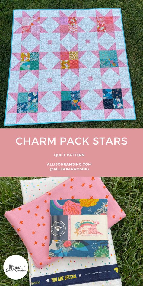 Quilting Charm Packs, Charm Pack Star Quilt, Star Patchwork Quilt, Charm Squares Quilt Patterns, Four Square Quilt Pattern, One Charm Pack Quilt Patterns Free, Charm Pack Quilt Patterns Free Easy, Ruby Star Quilt, Mini Charm Pack Projects Free Pattern