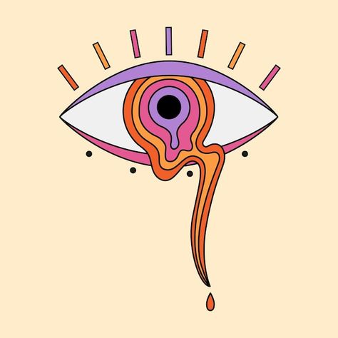 Abstract psychedelic eye illustration hy... | Premium Vector #Freepik #vector #trippy #groovy #hippie #pop-design Eye Artwork Abstract Inspiration, Third Eye Drawing Trippy, Eyes Illustration Design, Trippy Abstract Art, Eye Illustration Design Graphics, Eyes Illustration Art, Psycodelic Aesthetic, Trippy Graphic Design, Eye Graphic Design