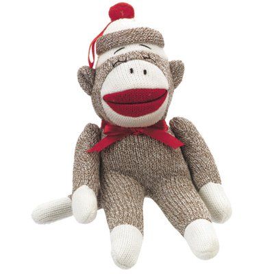 Midwest CBK Large Sock Monkey Christmas Ornament Monkey Png, Sock Monkey Dolls, Sweet Monkey, Traditional Socks, Pig Stuffed Animal, Brown Socks, Monkey Love, Mommy Loves You, Red Hair Bow