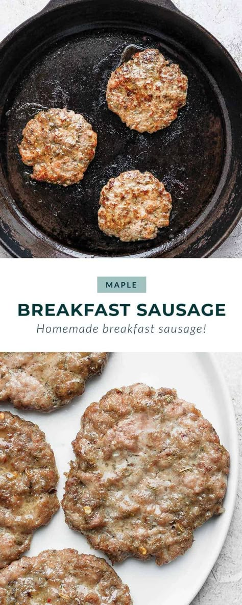 Maple Breakfast Sausage Patties - Fit Foodie Finds Maple Sausage Recipes Breakfast, How To Make Sausage Patties, Homemade Turkey Sausage Patties, Homemade Sausage Patties, Maple Breakfast Sausage Recipes, Turkey Breakfast Sausage Recipes, Breakfast Patties Recipe, Recipes With Maple Sausage, Maple Breakfast Sausage