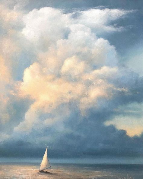 Cloud Painting Acrylic, Watercolor Clouds, Lake Painting, Landscape Art Painting, Sky Painting, Cloudy Sky, Cloud Painting, Nature Art Painting, Ocean Painting