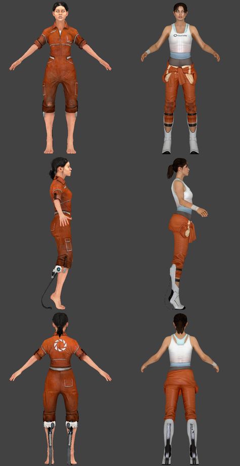 Chell reference sheet, both Portal and Portal 2. | Geekery | Pinterest