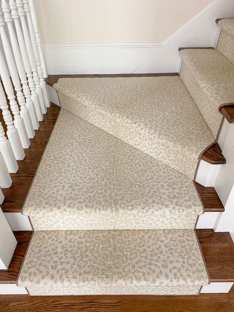 Leopard Print Carpet, Animal Print Carpet, Neutral Animal Print, Terra Cotta Tiles, French Tile, Neutral Living Rooms, Carpet Treads, Stanton Carpet, Staircase Runner