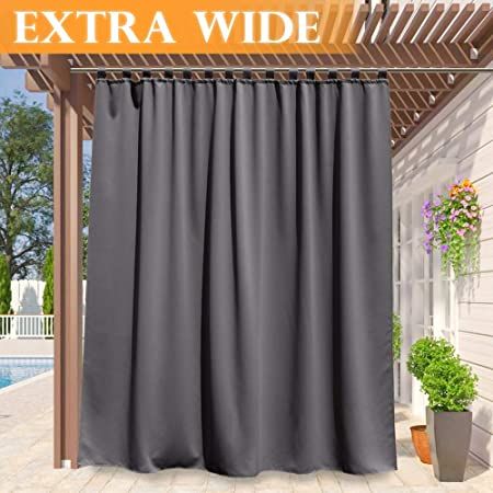 Amazon.com: RYB HOME Outdoor Décor Curtains - Outdoor Window Shade Solid Heavy Duty Panel Sliding Top Tab, Waterproof Sun Light Block for Garage Cabana Gazebo Patio Door, 100 x 120 inch Long, Grayish White: Home & Kitchen Pergola Privacy, Outside Curtains, Curtain Outdoor, Outdoor Curtain Rods, Curtains For Patio, Porch Pergola, Porch Gazebo, Outdoor Drapes, Indoor Porch