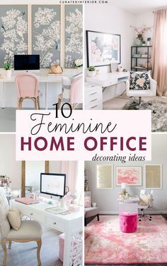 Feminine Home Office Classy, Office Decor Ideas For Women, Feminine Office Space, Parisian Balcony, Feminine Office Decor, Pink Home Office, Pink Office Decor, Feminine Home Office, Shabby Chic Office