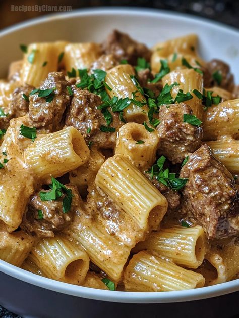 Creamy Parmesan Beef with Rigatoni - Savory Comfort Food - Recipes By Clare Parmesan Beef, Beef Rigatoni, Cheesecake Stuffed Cookies, Loaded Broccoli, Broccoli Potato, Quick Soup Recipes, Fruity Dessert, Beef Pasta Recipes, Swirl Cheesecake