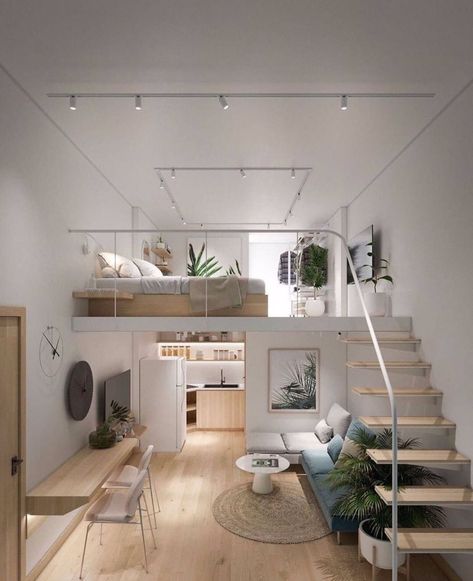 Home Interior on Twitter: "… " Small Loft Apartments, Loft House Design, Tiny House Loft, House Loft, Deco Studio, Loft Interiors, Loft House, Tiny House Interior, Loft Design