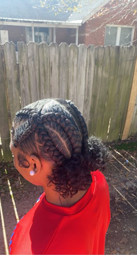 Braid To The Back With Bun, 4 Braid Styles For Black Women, 2 Buns Braided Hairstyles Black, Regular Hairstyles For Short Hair, 4 Straight Back Feed In Braids 2 Buns, Braids To The Back In A Bun, Stitch Braids Into Low Bun With Curls, Scalp Braids With Natural Hair, French Braids Designs For Black Women