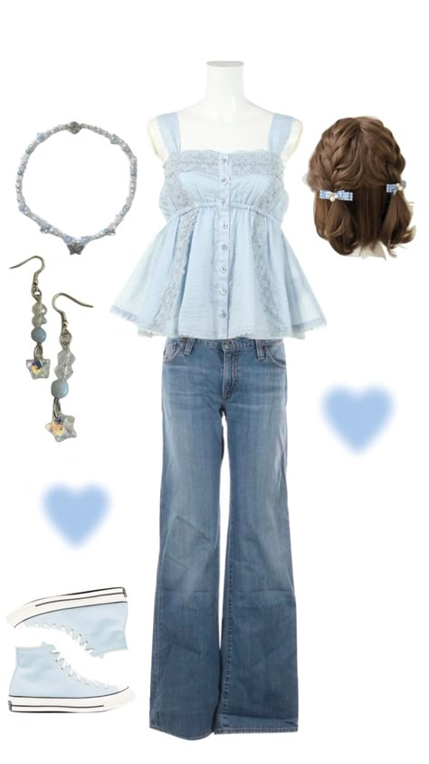 Angel Core Clothing, Angelcore Outfits Casual, Pastel Fairy Core Outfits, Skycore Outfits, Fairycore Outfit Pastel, Soft Dreamy Aesthetic Outfits, Butterfly Core Aesthetic Outfit, Fairycore Outfit Blue, Angel Clothes Aesthetic