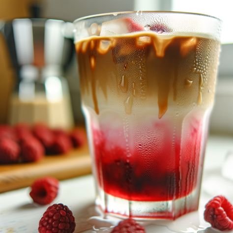 A refreshing and fruity twist on the classic iced latte Raspberry Latte, Coffee Creme Brulee, Popcorn Dessert, Espresso Dessert, Creme Brulee Desserts, Starbucks Hot Chocolate, Flan Dessert, Dessert Truffles, Nutella Desserts