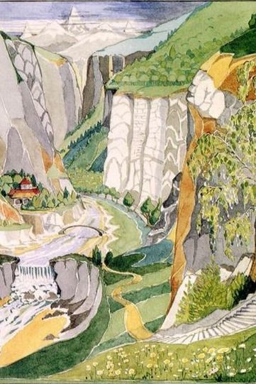 Drawing of the outskirts of Rivendell by J.R.R Tolkien Tolkien's Drawings, Jrr Tolkien Art, Tolkien Drawings, Tolkien Artwork, Tolkien Illustration, Tolkien Hobbit, Bodleian Library, J.r.r. Tolkien, Tolkien Quotes