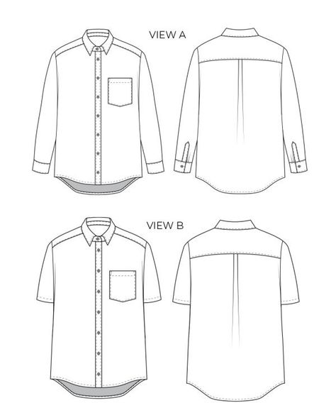 Button Up Shirt Sewing Pattern, Button Up Shirt Sewing, Shirt Sketch, Shirt Sewing, Fashion Design Sketch, Shirt Sewing Pattern, Flat Sketches, Shirt Illustration, Work Uniforms