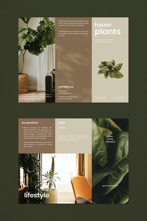 House plant shop brochure template vector | premium image by rawpixel.com / Aew House Brochure Design, Clean Brochure Design, Premium Design Layout, Premium Brochure Design, Housing Branding, Brochure Design Creative Graphics, Brochure Design Layout Creative, Brand Brochure Design, Plant Brochure