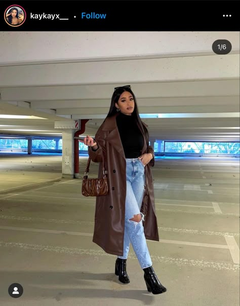 Trench Coat Outfit Winter, Brown Jacket Outfit, Brown Coat Outfit, Leather Coat Outfit, Brown Leather Jacket Outfit, Womens Leather Jacket Outfit, Cute Leather Jackets, Fall Jackets Outfit, Long Coat Outfit