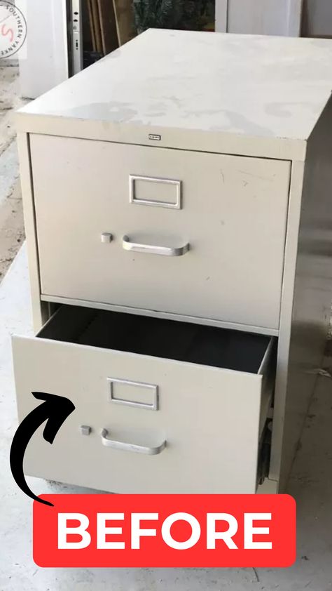 Who knew a thrifted file cabinet could look like this? 😲 Click to see the transformation and learn our easy steps to DIY magic! Upcycle Filing Cabinet, Filing Cabinet Makeover, Painted File Cabinets, Diy File Cabinet, File Cabinet Makeover, Cabinet Transformations, Tufted Headboards, Pallet House, Drawer Filing Cabinet