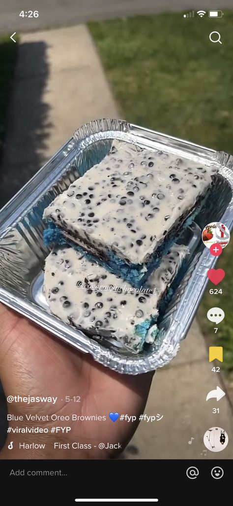 Small Snack Business Ideas, Cookie Monster Brownies Recipe, Blue Velvet Cookies And Cream Brownies, Blue Velvet Oreo Brownies, Blue Velvet Brownies Recipe, Cookie Monster Desserts, Cookie Monster Brownies, Monster Brownies, Bakes Goods