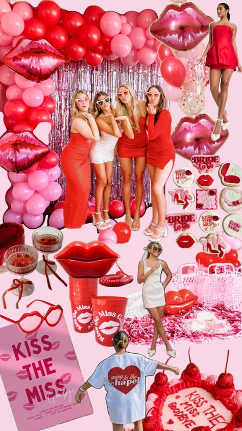 Kisses For The Future Mrs, Pink Girly Bachelorette Party, Bachelorette Party Themes February, Pink Red Bachelorette, Red And White Bachelorette Party, Romantic Bachelorette Party, Cupid Bachelorette Party, Valentines Theme Bachelorette Party, Bach Party Theme Ideas