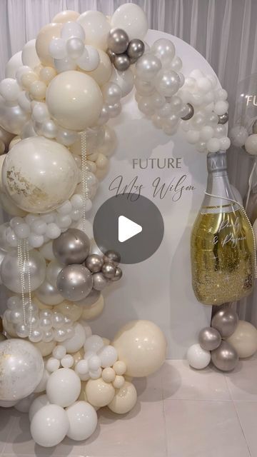 BUBBLE BOUTIQUE on Instagram: "PEARLS AND PROSECCO GARLAND WITH PERSONALISED BACKDROP 🤍💍✨

Love this theme! 
Congratulations to beautiful Larissa 🤍👰🏻‍♀️ @larissacatherall 

#bridalshower #engagement #wedding #pearls #prosecco #balloondecor #balloondesign #partydecor #sutherlandshireballoons #shireballoons #bubbleboutique #bubbleboutiquebb" Pearls And Prosecco Balloon Arch, Bridal Shower Bubbly Theme, Pearls And Prosecco Theme Birthday, Bridal Shower Ideas Pearls And Prosecco, Pearls And Processo Theme, Pearls And Prosecco Theme Bridal, Bridal Shower Champagne Theme, Pearls Bridal Shower Theme, Prosecco And Pearls Bridal Shower Theme