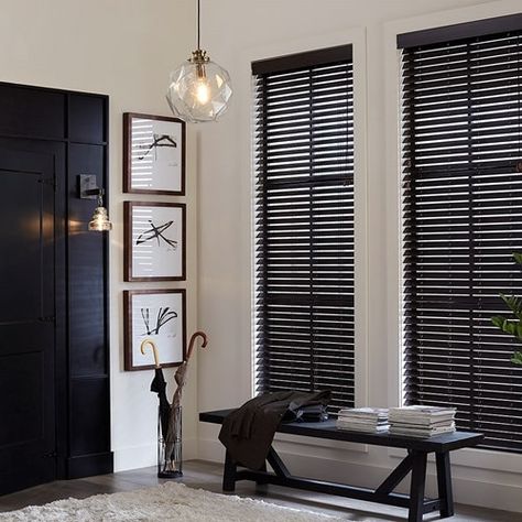 Blinds.com 2 Inch Faux Wood Blinds | Blinds.com Expresso Faux Wood Blinds, Black Wooden Blinds Living Room, Colored Blinds For Windows, Black Bedroom Blinds, Blinds For Gray Walls Living Rooms, Black Wooden Blinds Bedroom, Black Blinds Living Room Lowe's, Black Interior Blinds, Black Wood Blinds Living Room