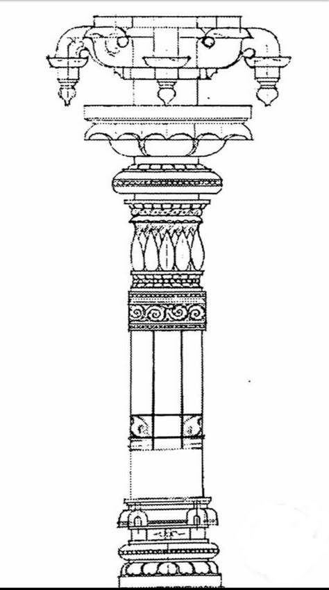 Kovil Gopuram Drawing, Tanjore Painting Pillar Design, Indian Temple Pillar Design, Prabhavali Design Sketch, Mandir Pillar Design, Indian Temple Drawing, Gopuram Drawing, Temple Pillar Designs, Indian Architecture Sketches