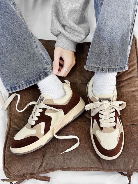 Multicolor  Collar   Colorblock Skate Shoes Embellished   Men Shoes Underrated Shoes Men, Old Sneakers Aesthetic, Soft Boy Shoes, Fall Shoes Men, Aesthetic Mens Shoes, Shoes Man Aesthetic, Aesthetic Shoes For Men, Aesthetic Sneakers Men, Boys Shoes Aesthetic