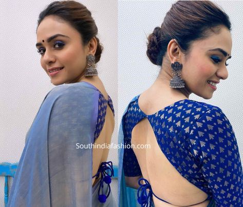 Blue Saree Blouse Combination, Suta Saree, Long Blouse Designs, Backless Blouse Designs, Saree Blouse Neck Designs, Wedding Lehenga Designs, Cotton Saree Designs, Sari Blouse Designs, Elegant Blouse Designs