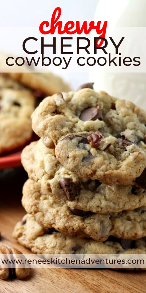 Dried Cherry Desserts, Texas Cowboy Cookies, Dried Cherry Recipes, Recipe For Chocolate Chip Cookies, Cherry Oatmeal Cookies, Cherry Cookies Recipes, Texas Cowboy, Cowboy Cookies, Cherry Cookies