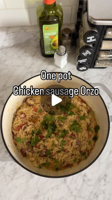 Taylor Burch ✨Funny SAHM on Instagram: "Who doesn’t love a one pot dinner that you stick in the oven 

One pot chicken sausage and orzo! 
1 Boursin cheese ( any flavor is fine) 
1 box Orzo 
Sun dried tomatoes with oil 
Chicken sausage 
36 oz of chicken stock 
Parsley 

Preheat oven to 350. Combine all ingredients and do not stir. Place in oven for 45 minutes. Stir and garnish. Enjoy 

#sahm #momlife #mom #sahmlife #sahmomlife #sahmproblems #momblogger #mommytipmondays #momlifebelike #onepotmeal #onepotmeals #onepot #onepotpasta #onepotrecipe #onepotrecipes #dinner #dinnerideas #chickensausage #orzo #dutchoven #dutchovencooking" Orzo Pasta With Sausage, Chicken Sausage With Orzo, Chicken Sausage Orzo, Sausage And Orzo, Smoked Sausage Pasta, Chicken Sausage Pasta, Sausage Bake, Boursin Cheese, Dutch Oven Cooking