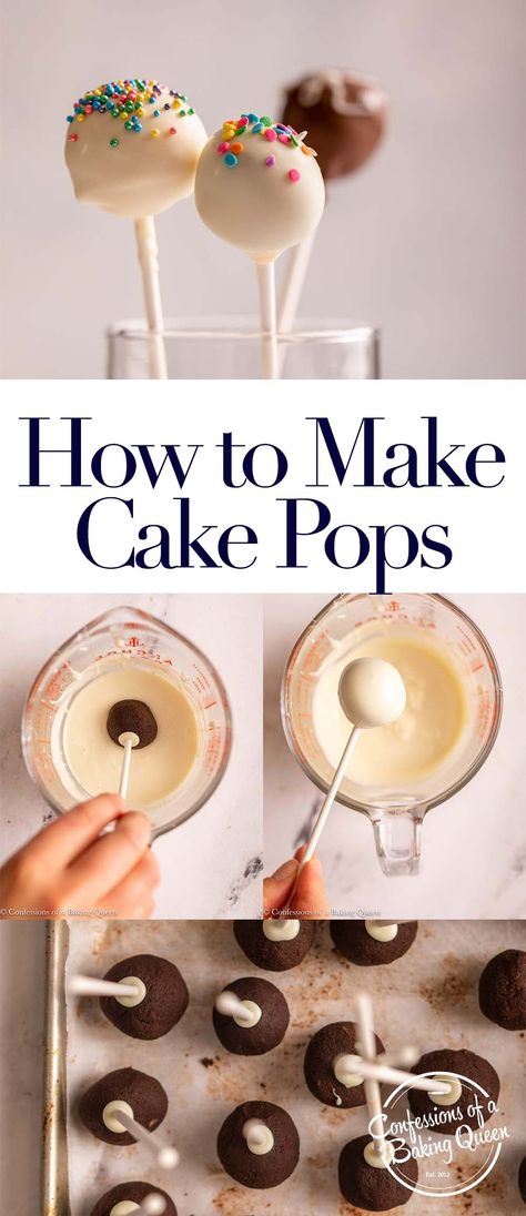 This easy recipe teaches you how to make cake pops. A perfect party dessert, everyone loves these individual cake balls! This cake pops recipe is customizable and easy for beginners! Box Cake Mix Cake Pops, Almond Cake Pops Recipe, Basic Cake Pops, Yellow Cake Cake Pops, Cake Pop Without Sticks, How To Make Cake Balls Step By Step, Cake Pop Supplies, Moist Cake Pops Recipe, Cake Pops In Cupcake Liners