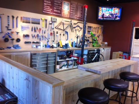 Destination Bike and Coffee Shop Opens in Agoura Hills | Agoura Hills, CA Patch Lodge Room Ideas, Bike Workshop, Bicycle Cafe, Bicycle Garage, Garage Workshop Layout, Coffee Bike, Bike Room, Bicycle Store, Garage Bike